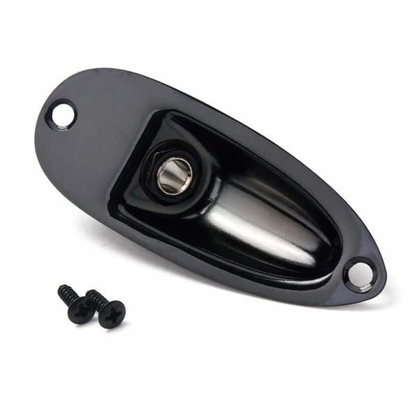 Sort båd jackstik med skruer - Fender Strat guitar input/output - guitartilbehør