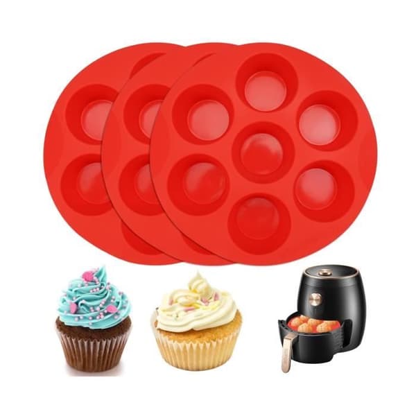 Silikon Muffinsform - 3 Stykker - Non-Stick - 7 Hull - Tåler Oppvaskmaskin