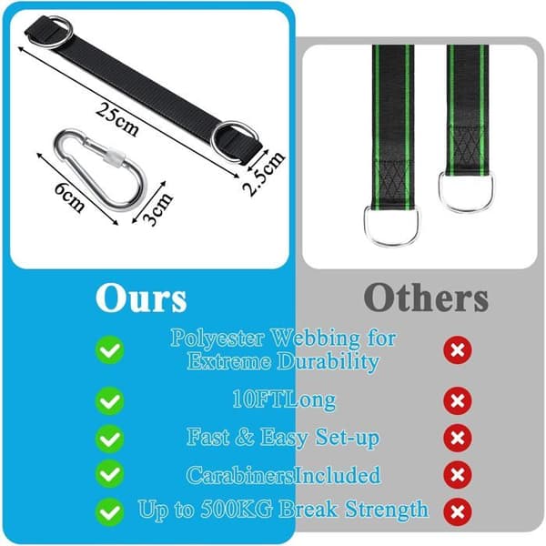 Pcs Swing Tree Strap Hammock Tree Strap 25cm x 25mm with 4 Carabiners 4 D-Rings Sturdy and Durable Easy to Install for Hanging