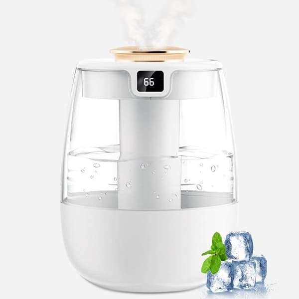 1L Tyst Luftfuktare med 2 Hål, Luftfuktare med Digital Display, USB, Tyst Drift, 2 Dimlägen