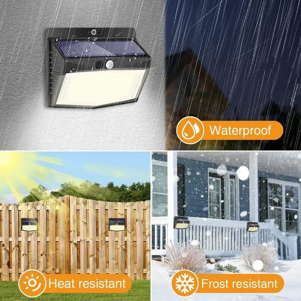 Sett med 2 utendørs solcellelamper, 138 LED utendørs solcellelamper med bevegelsessensor, vanntett, 3 moduser, solcelle utendørs spotlys