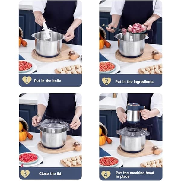 5L Elektrisk Kødhakker, Multifunktionel Foodprocessor, 500W Mixer, 5 Hastighedsniveauer, 6 Rustfri Stålblade, Velegnet til Kød, Grøntsager, Løg