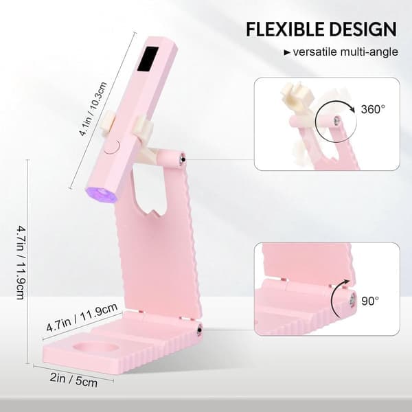 Mini UV-neglelampe – LED-gellampe med digitalt display, to timermoduser – Justerbar vinkel – Rosa