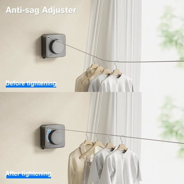 Uttrekkbar utendørs klessnor med veggmontering, uttrekkbar - 4,2 meter (grå)