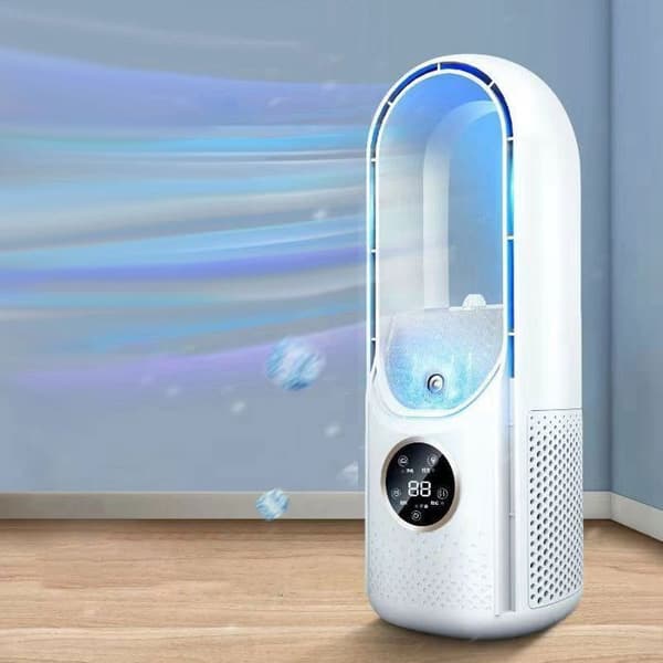 Bladeless ventilator, 6 hastigheder, sleep timer, vidvinkelkøling og befugtning, til hjemmebrug