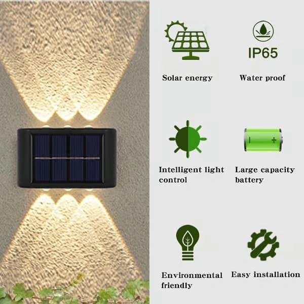 Solar væglamper – 2-pak LED vandtætte op/ned hegnslamper til have & sti – Yaju