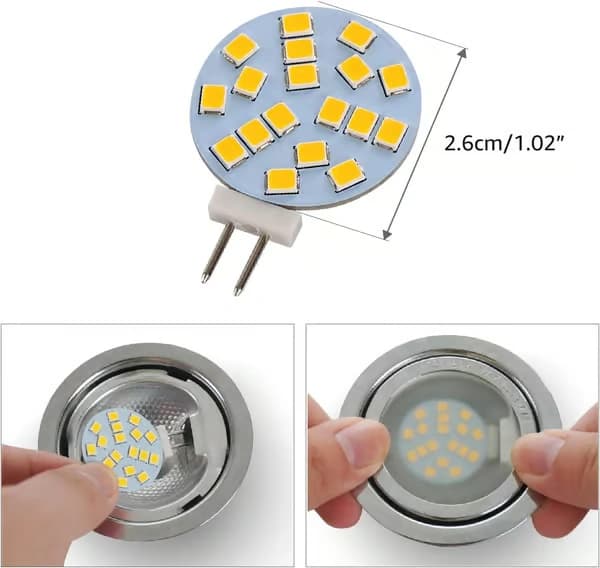6-pak runde varmhvide G4 LED-pærer, 2W erstatter 20W base halogen