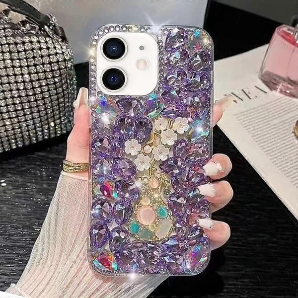 Plommeblomst Håndlaget Diamantinnlagt PC-telefondeksel (Lilla, For iPhone 11)
