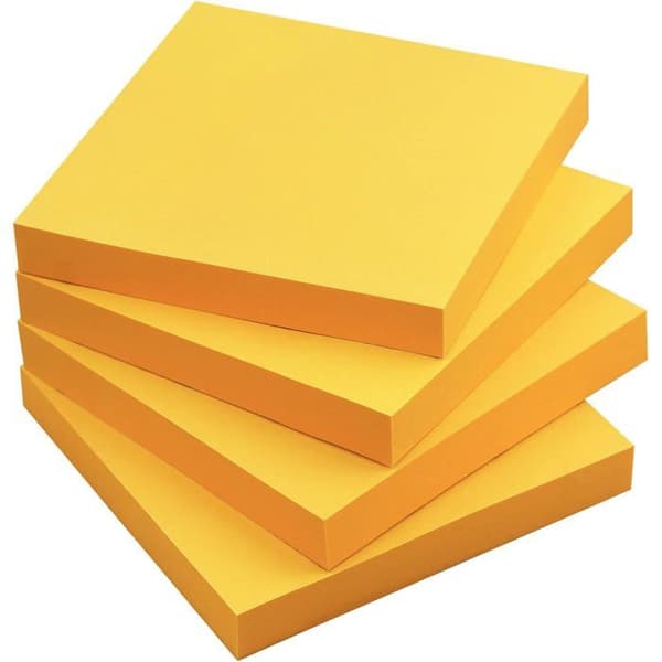 Sæt med 4 sticky notes 7,6x7,6 cm, lyse farver, 100 ark pr. blok, Post-it kontor og hjem (orange)