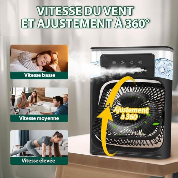 Bærbar Mini Luftkjøler med 3 Hastigheter, Timer, 7 LED-lys og Tåkemoduser (Svart)