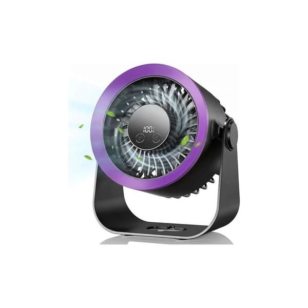 Tyst USB-bordsfläkt – 100 hastigheter, LED-display, 2400mAh, 180° rotation för sovrum & camping