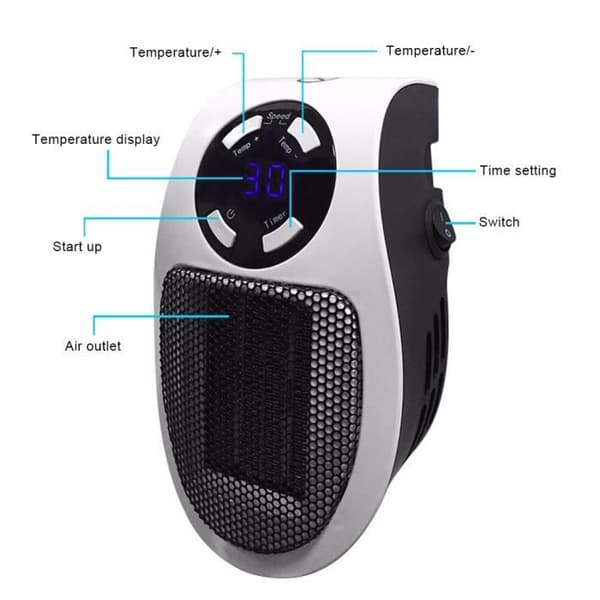 Smart vifteovn - 500W - Justerbar termostat - Timer - LED-indikator