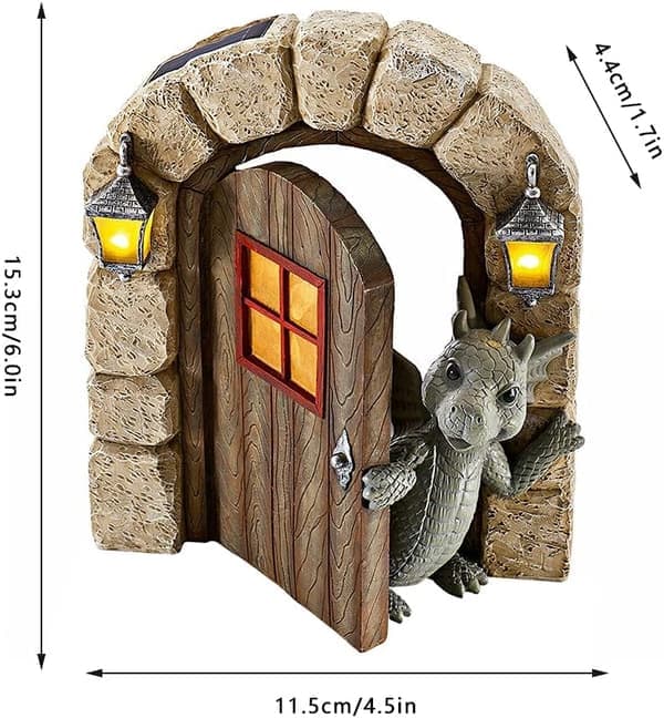 Hagegnompynt Harpiks Drageskulptur Miniatyrhus Utendørsdekorasjon