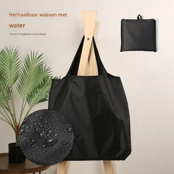 Sæt med 2 store foldbare og genanvendelige indkøbsposer. Vandtætte og vaskbare nylonposer (sort og grå)