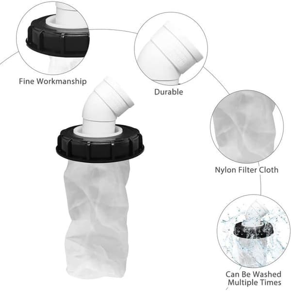 Regnvandsfilter - med vaskbart nylonfilter - til 1000 liters IBC regnvandstanke - 165 mm