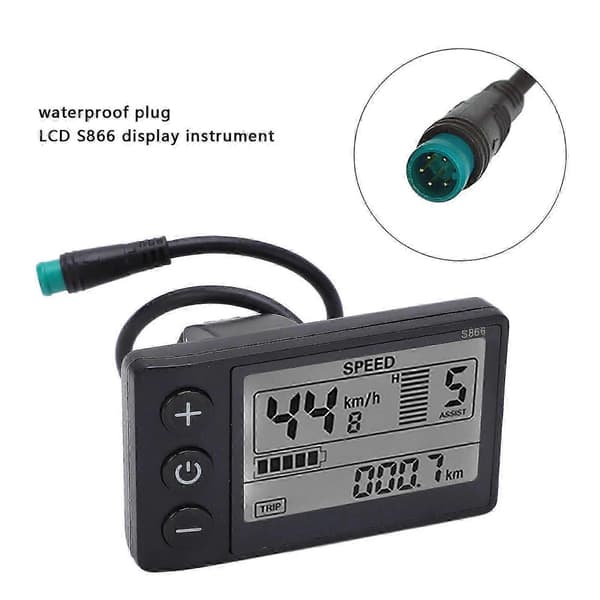 S866 Elektrisk Sykkel LCD Display Meter 24V 36V 48V Elektrisk Sykkel Kontrollpanel med Vanntett Plugg