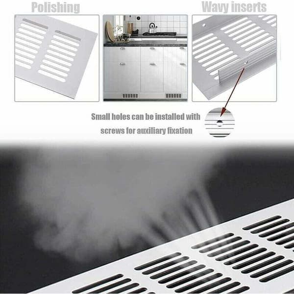 4-delt aluminiumsventilationsrist, stor rektangulær ventilationsrist til ovne, til udluftning af skabe og møbler (80 x 300 mm)