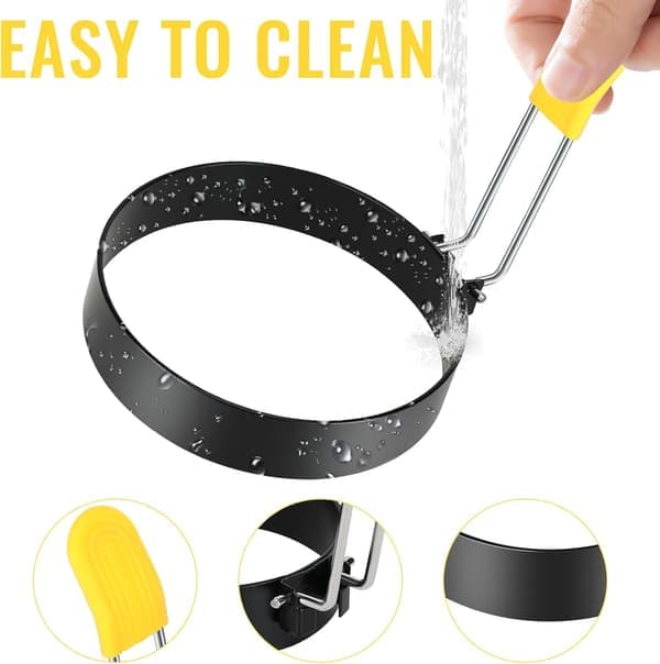 4 stk non-stick eggeringer stekte eggeringer eggeringer i rustfritt stål med børste og lokk silikon anti-skålding for steking av egg