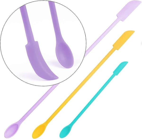 3-pack Smörspatel Makeup Spatlar Set Mini Silikon Dubbelspets Skrapa Set för Kosmetika, Matflaskor (Flerfärgad)