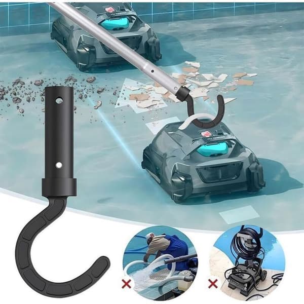 Poolrobotkrok, tillbehörskrok för poolrobot, med 2,1 m teleskopiskt poolrör, krokar för robotdammsugare