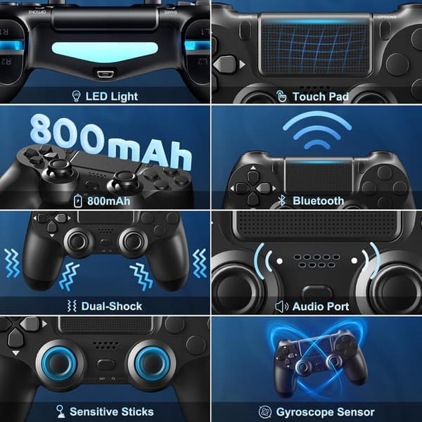 Trådløs PS4-controller – 2-pak til PlayStation 4 med vibration og lyd – Sort black