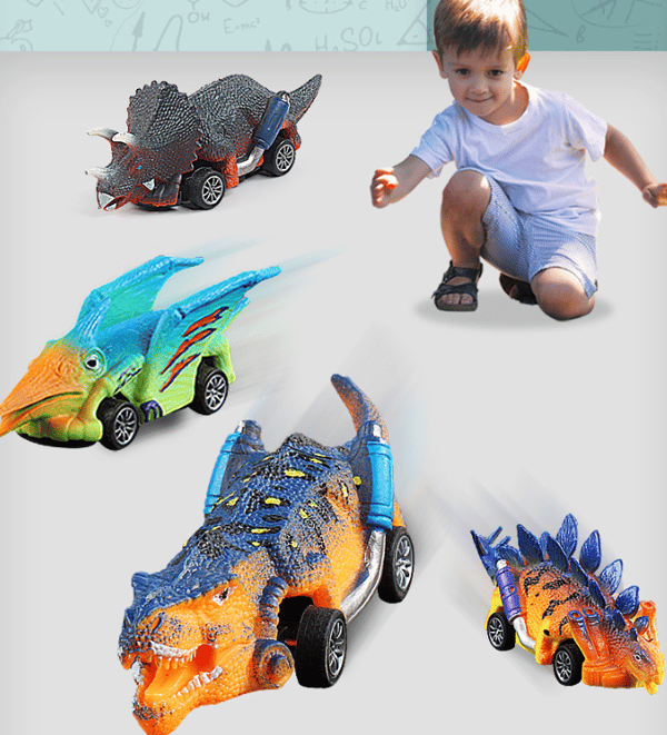 6 st förpackade dinosaurie pull back-bil Tyrannosaurus Rex-modell barns tröghetsleksak tålig mot fall