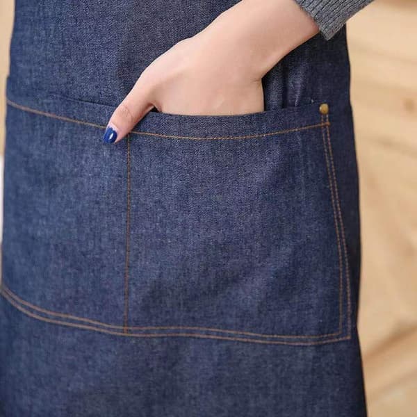 Blått justerbart denimforkle, kjøkkenforkle med flere lommer, herreoptimalisert og oppgradert denimforkle