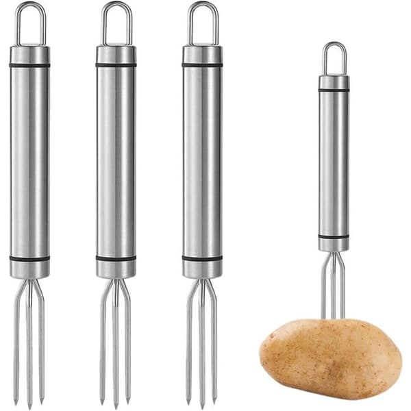 Fire maisgafler i rustfritt stål, ergonomisk utformet for grilling, camping og piknik.