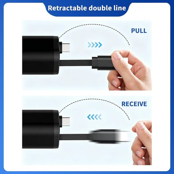 Infällbar billaddare – 4-i-1 120W med dubbla 70 cm infällbara kablar och digital display