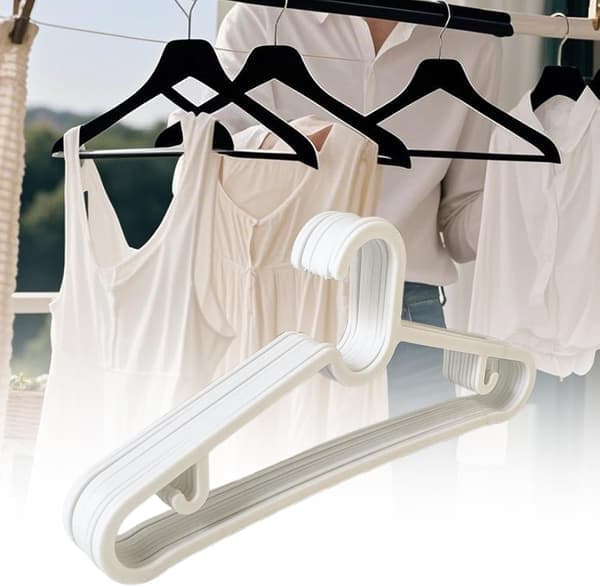 Kleshengere – 10-pakning slanke, stablebare, plassbesparende, sklisikre – Hvit White