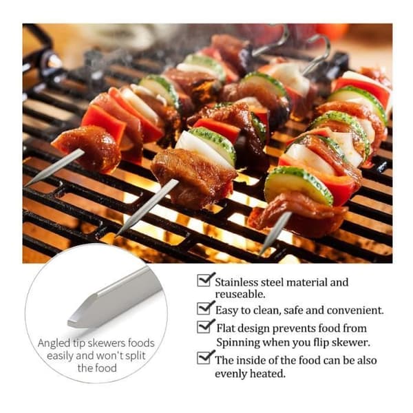 Grillspyd - 20 stk - 38 cm - Rustfritt stål - Isolert håndtak