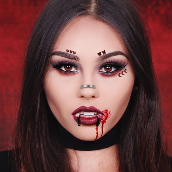 Falsk læbering uden piercing, justerbare vampyrtænder, tilbehør til temafester og karnevaler, unisex, sort sort Black