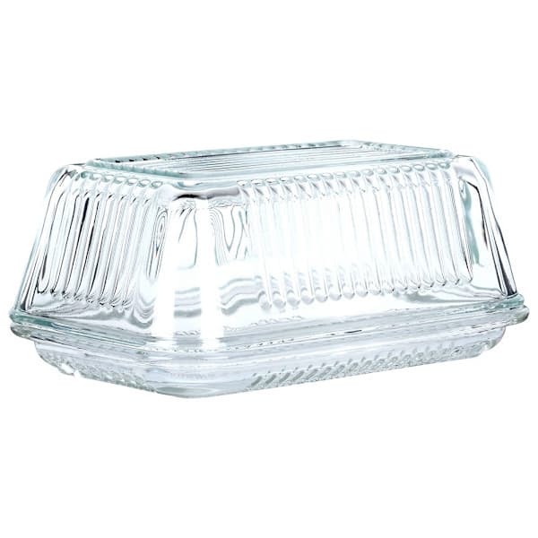 Smørboks i glas - klassisk design, velegnet til opbevaring og servering af smør.