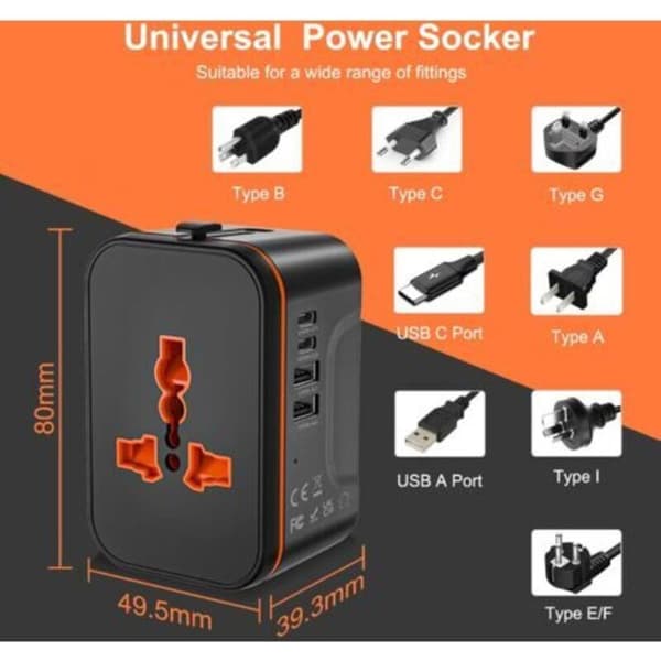 Universal reseadapter, universal reseadapter med 2 USB och 2 USB-C
