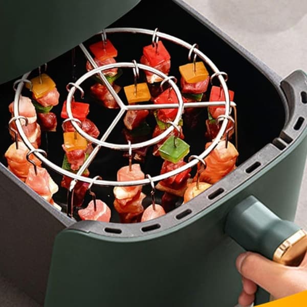 Airfryer tilbehørssæt med 36 spyd, en grill i rustfrit stål og lodrette kødspyd