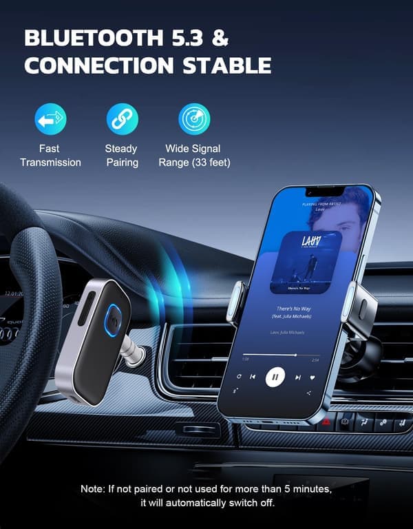 Trådløs Bluetooth-lydadapter med støjreducerende mikrofon til håndfri opkald, 16 timers spilletid, sort/sølv Sort+Sølv Black+Silver