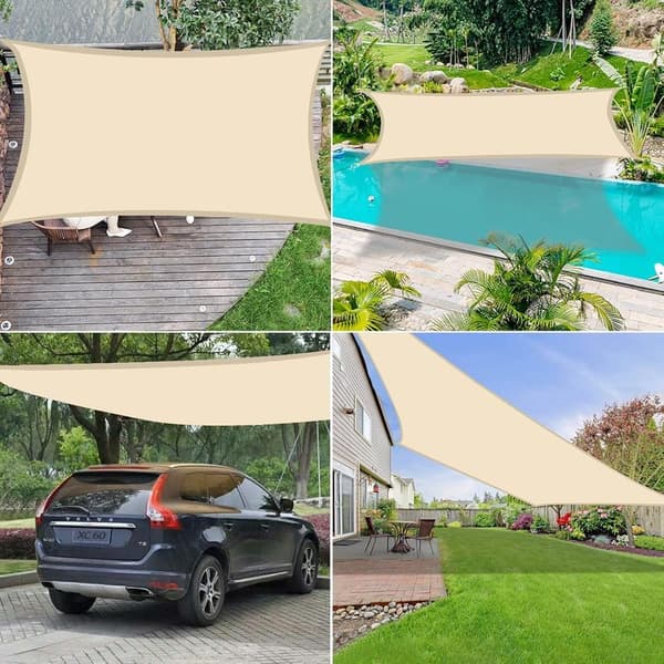 Vanntett rektangulær skyggeseil 2 x 3m, 95% skyggestoff, UV-beskyttelse for uteplass, hage, balkong, beige
