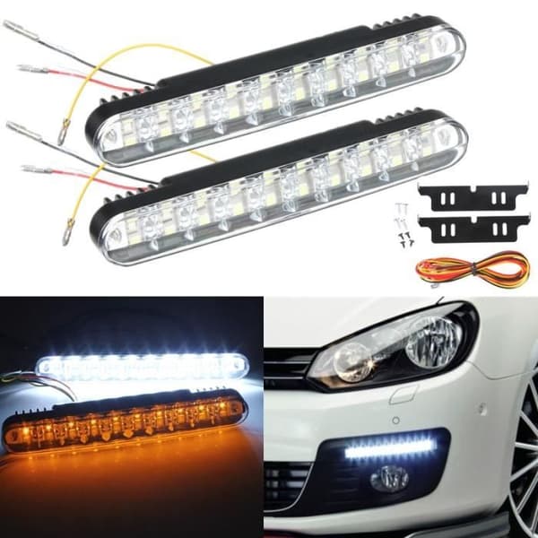 2x 12W 30 LED blinkende kjørelys for biler - hvit/gul