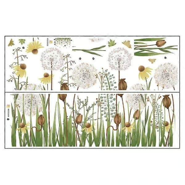 Väggdekal med maskrosor, blommor och fåglar - Väggdekoration för vardagsrum och sovrum