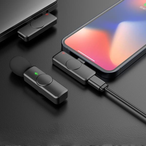 Trådløs mikrofon til iPhone iPad, trådløs clip-mikrofon, trådløs lavalier-mikrofon, trådløse mikrofoner, Plug-Play mikrofon