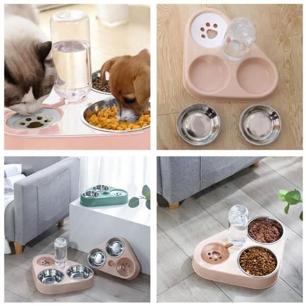 Katteskål - Rustfrit Stål - Pink - Automatisk Vanddispenser - Rektangulær Skål - Pink Inderside