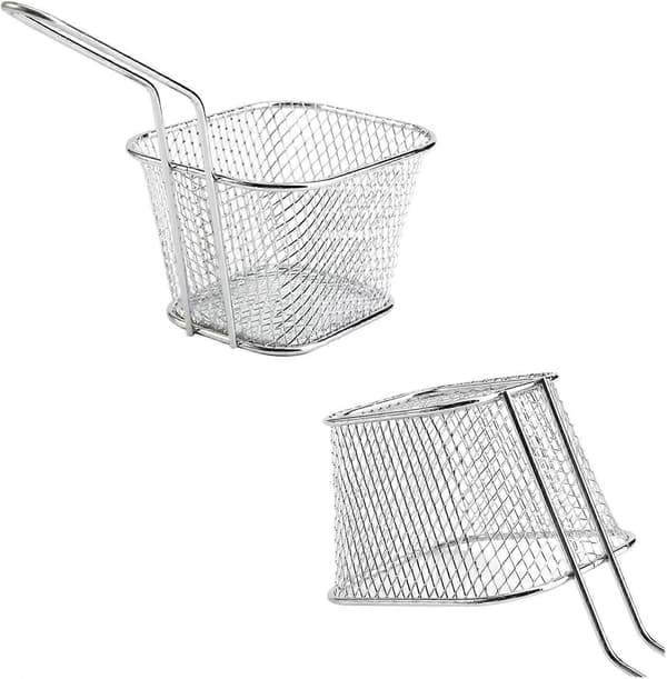 4 x Chips-kurver i rustfritt stål for servering med håndtak, netting Fransk chips dypfriteringskurv for reker løkringer