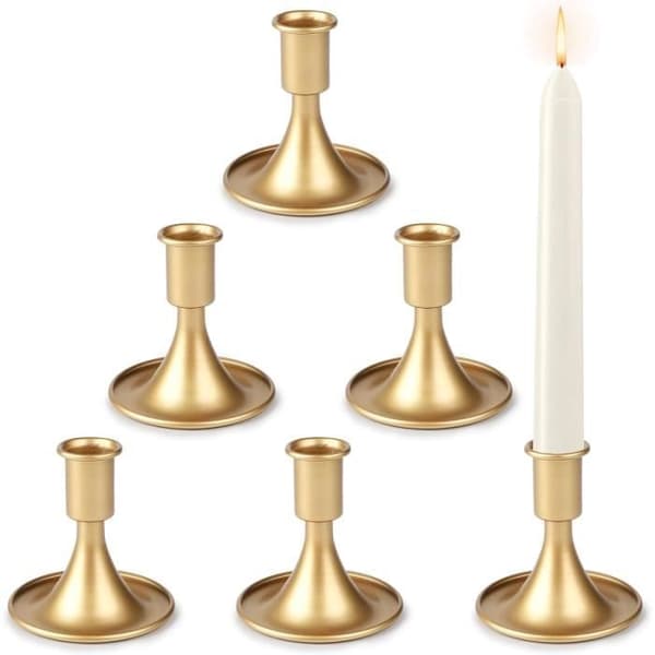 Lysestaker, sett med 6 metalllysestaker - gulllysestaker - stilklysestaker - lysestaker med innsatser for bryllupsdekorasjon, gull