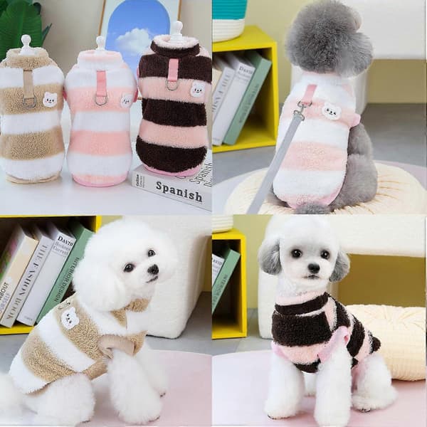 Fuzzy Hundtröja för Små Hundar Katt Vintertröja med D-Ring Mjuk Varm Pullover Jacka Valpväst Kläder