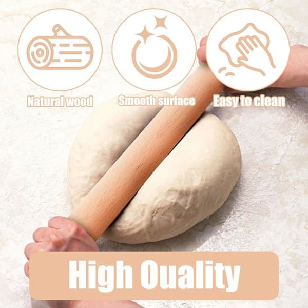 30 cm kjevle i tre - med 50x40 cm bakematte - non-stick for pizza