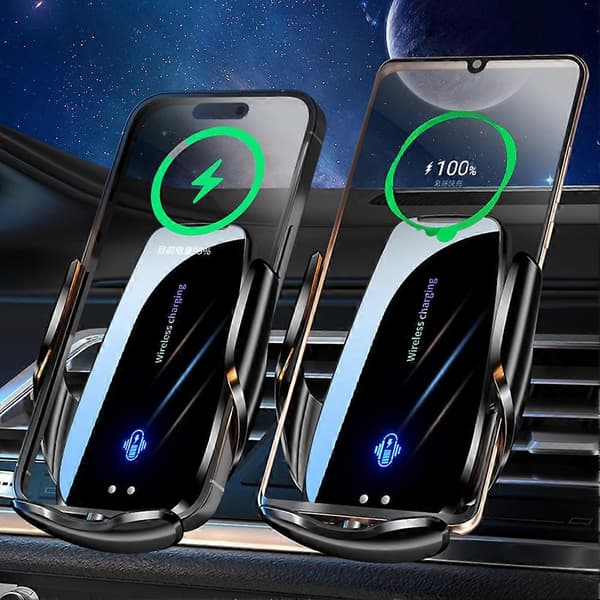 Trådløs billader mobiltelefonholder med ladefunksjon biltilbehør Black Suction Cup