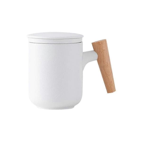 Keramisk frostat tekopp med lock och filter Stor kapacitet Trähandtag Kaffemugg Tevattenseparation Tekopp