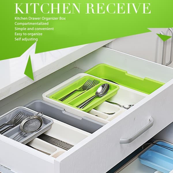 Kitchen Drawer Organizer Plastic Multifunctional Flexible Separation Space Saving Drawer Utensil Tray Holder for Cutlery Silverware Knives Easy