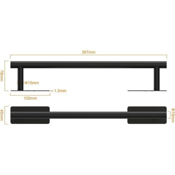 Selvklebende håndklestativ i rustfritt stål for baderom, solid (svart, 40 cm)