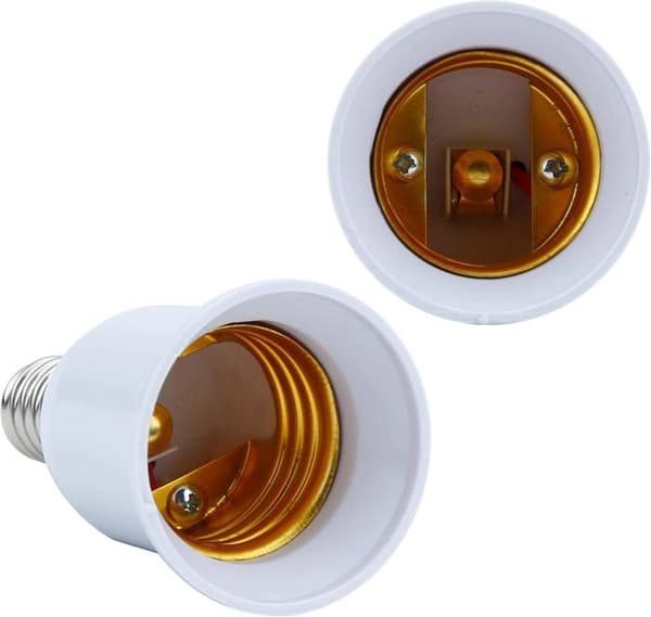 Sett med 4 E14 til E27 sokkeladaptere i hvitt, kompatibel med gløde-, LED-, halogen- og lampelyspærer